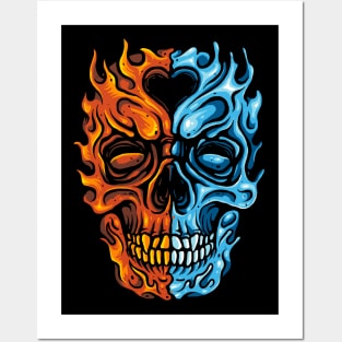 Water Fire Skull Posters and Art